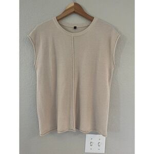 Unbranded Beige Waffle Knit Sweater Vest Sleeveless Crew Neck Top Size M